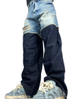 DOUBLE FABRIC AND WASH BLUE BAGGY