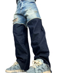 DOUBLE FABRIC AND WASH BLUE BAGGY