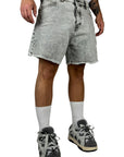 FRINGED DENIM GREY SHORTS