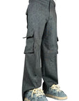 GREY WOOL MIXED CARGO PANTS
