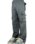 GREY WOOL MIXED CARGO PANTS