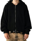 BLACK BROKEN ZIP HOODIE