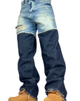 DOUBLE FABRIC AND WASH BLUE BAGGY