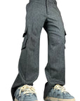 GREY WOOL MIXED CARGO PANTS