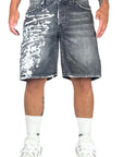 BLACK WASH PAINTING ZIP SHORTS
