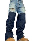 DOUBLE FABRIC AND WASH BLUE BAGGY