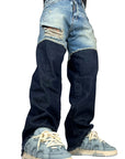 DOUBLE FABRIC AND WASH BLUE BAGGY