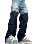DOUBLE FABRIC AND WASH BLUE BAGGY