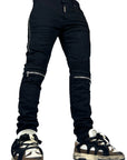 SKINNY BLACK DOUBLE ZIP PLEATED