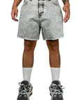 FRINGED DENIM GREY SHORTS