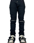 SKINNY BLACK DOUBLE ZIP PLEATED