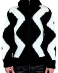 BLACK LONG HAIR SWEATER ZIP HOOD