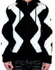 BLACK LONG HAIR SWEATER ZIP HOOD