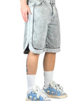 BASEBALL JERSEY GREY DENIM SHORTS