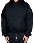 DOUBLE POUCH STITCHING BLACK HOODIE