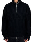 BLACK HALF DOUBLE ZIP SWEATER