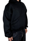 DOUBLE POUCH STITCHING BLACK HOODIE