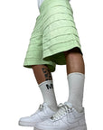 GREEN WASHED SEAMS SHORTS