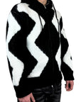 BLACK LONG HAIR SWEATER ZIP HOOD