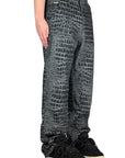 CROC TEXTURED WASHED DENIM JEANS