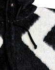 BLACK LONG HAIR SWEATER ZIP HOOD