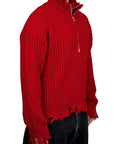 RED HALF DOUBLE ZIP SWEATER
