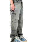 GREY DARK WASH CARGO BAGGY