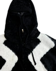 BLACK LONG HAIR SWEATER ZIP HOOD