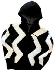 BLACK LONG HAIR SWEATER ZIP HOOD