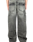 GREY DARK WASH CARGO BAGGY