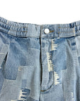 PATCH WORK DENIM SHORT BLUE