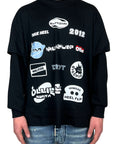 BLACK MULTI PRINT LONG SLEEVE TEE