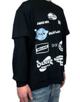 BLACK MULTI PRINT LONG SLEEVE TEE