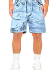 BLUE DENIM ANGEL PRINT SHORTS