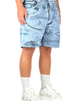 BLUE DENIM ANGEL PRINT SHORTS