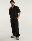BLACK CROPPED RIPSTOP SHIRT