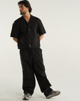 BLACK CROPPED RIPSTOP SHIRT