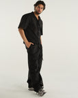BLACK CROPPED RIPSTOP SHIRT