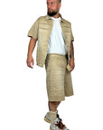 BEIGE WASHED SEAMS SHORTS