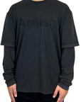T-SHIRT L/S DOUBLE AMISH JERSEY SHADOW LOGO PIGMENT STONE BLACK