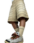 BEIGE WASHED SEAMS SHORTS