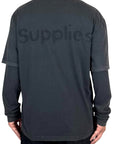 T-SHIRT L/S DOUBLE AMISH JERSEY SHADOW LOGO PIGMENT STONE BLACK