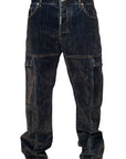 VELVET DENIM BLACK CARGO BAGGY