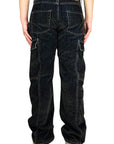 VELVET DENIM BLACK CARGO BAGGY