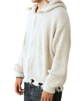 CREAM BROKEN ZIP HOODIE