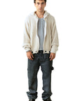 CREAM BROKEN ZIP HOODIE