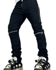 SKINNY BLACK DOUBLE ZIP PLEATED