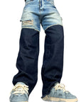 DOUBLE FABRIC AND WASH BLUE BAGGY