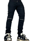 SKINNY BLACK DOUBLE ZIP PLEATED