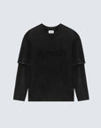 T-SHIRT L/S DOUBLE AMISH JERSEY SHADOW LOGO PIGMENT STONE BLACK